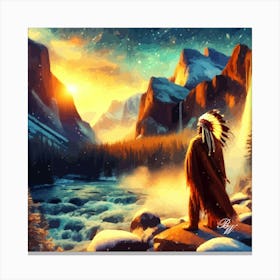 Native American Indian By Waterfall 5 Copy Canvas Print