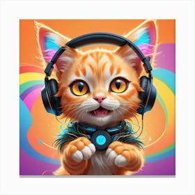 Cat With Headphones Canvas Print