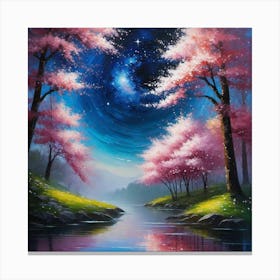 Cherry Blossoms By The River 1 Canvas Print