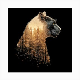 A Double Exposure Portrait Of A Majestic Black Panther In Profile Against The Backdrop Of Dense Jungle And A Sunrise Sky Canvas Print