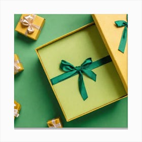 Gift Boxes On Green Background 1 Canvas Print