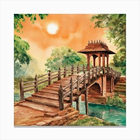 A Serene Watercolor Painting Of A Traditional Indi Canvas Print