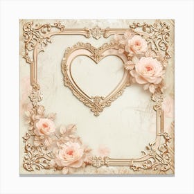 Vintage Frame With Roses Canvas Print