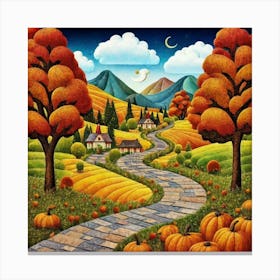 Winding road house. In the middle of the meadows Canvas Print