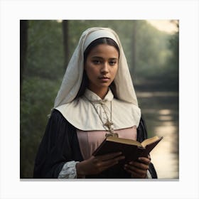 beautiful maid barique renaissance swamp nun girl holding a book #3 Canvas Print