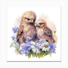 Two Owls In Flowers Stampe su tela