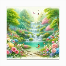 Waterfall With Butterflies 1 Canvas Print