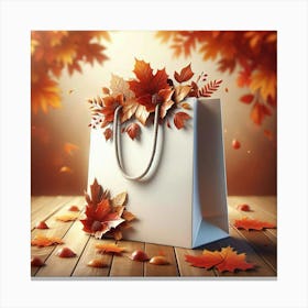 Autumn Leaves On A Shopping Bag Canvas Print