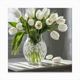 White Tulips In A Vase Canvas Print