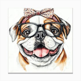 Bulldog With Glasses 3 Canvas Print