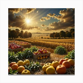 Sunset In A Farm Field Canvas Print