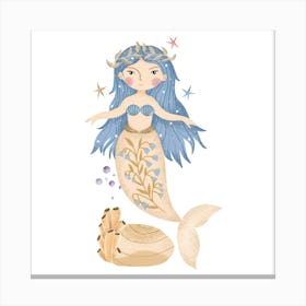 Blue haired enchanting mermaid Canvas Print