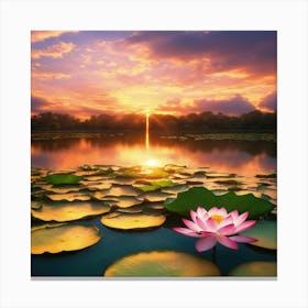 Lotus Flower At Sunset Canvas Print