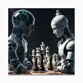 Two Robots Playing Chess Canvas Print