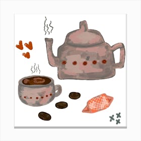 Teapot And Coffee Canvas Print