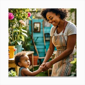 Mother And Child In Garden Canvas Print