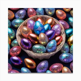 Colorful Easter Eggs In A Basket Canvas Print
