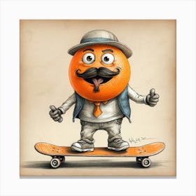 Orange Man On Skateboard 5 Canvas Print