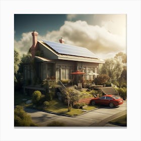 House With Solar Panels Canvas Print