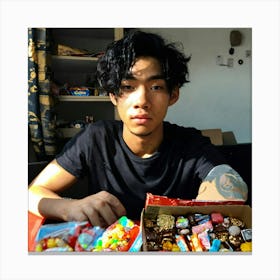 Boy With A Box Of Candy Canvas Print