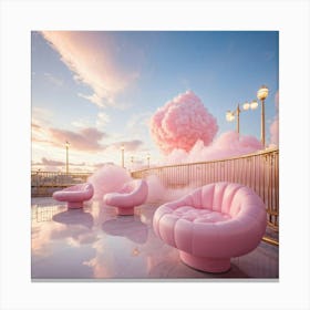 Pink Mall Floating In A Cotton Candy Sky Cloud Like Benches Scattered Throughout Golden Highlights Canvas Print