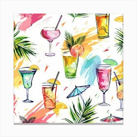 Seamless Pattern With Tropical Drinks 11 Canvas Print