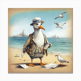 Seagull On The Beach 16 Canvas Print