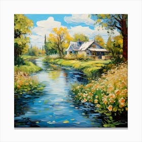 Luminous Retreat: Riverside Impressionist Dream Canvas Print