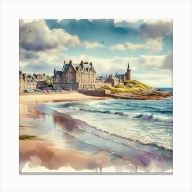 Watercolor Of A Beach In Scotland Canvas Print