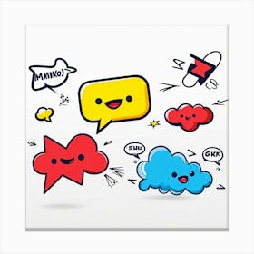 Cartoon Speech Bubbles And Arrows Set Hand Drawn Style Exaggerated Shapes Bold Outlines Vibrant (7) Canvas Print