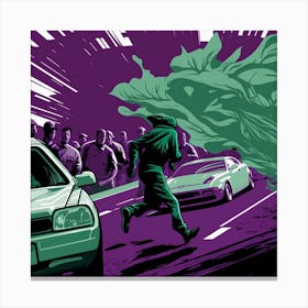 Man Running Away From A Car Canvas Print