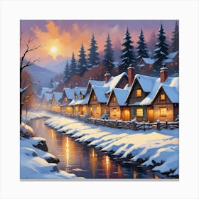 Winter Village Paintings Art Print Canvas Print