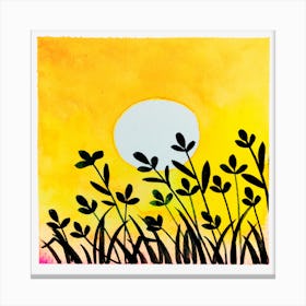 Watercolor Sunset Light And Grass Shadow Canvas Print