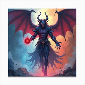 Demon Casting Spells In A Colorful Watercolor Abyss 1 Canvas Print