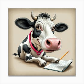 Cow With A Pencil Canvas Print