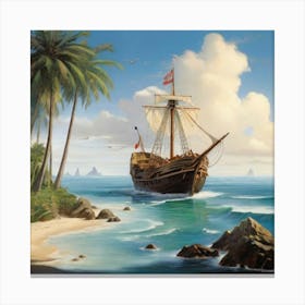 Pirate Ship On The Beach 1 Canvas Print