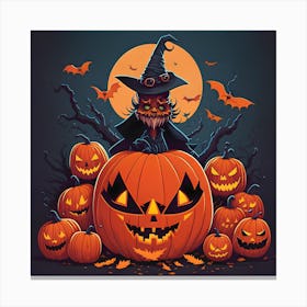 Halloween Witch With Pumpkins 3 Canvas Print