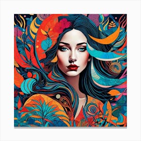 Colorful Young Girl With Long Hair Abstract Painting Canvas Print