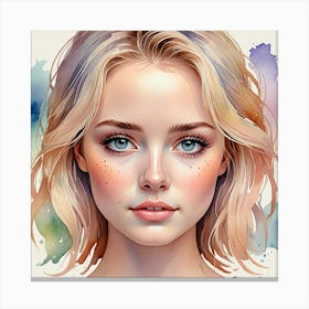 Watercolor Portrait Of A Girl 4 Canvas Print