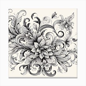 Floral Design In Black And White 3 Canvas Print