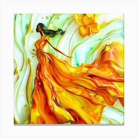 Flower Quartz - Woman In Orange Dress Canvas Print