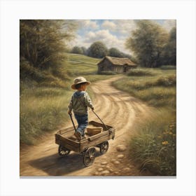 Boy Pulling Wagon 1 Canvas Print