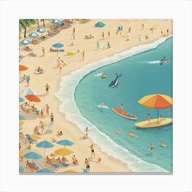 Illustration Of Beach Scene Canvas Print