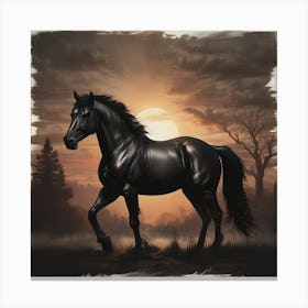 Black Horse At Sunset Canvas Print