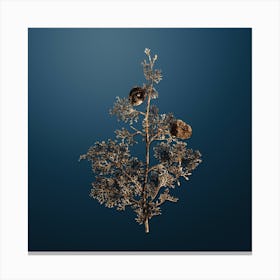 Gold Botanical Mediterranean Cypress on Dusk Blue n.3332 Canvas Print