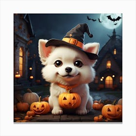 Cute Dog In Halloween Costume Canvas Print