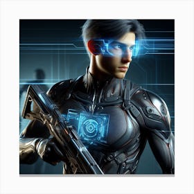 Futuristic Man Holding A Gun Canvas Print