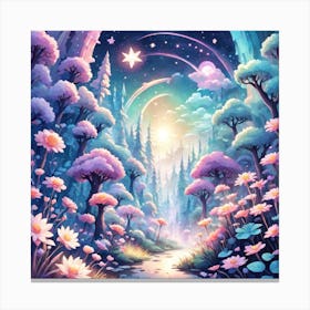 A Fantasy Forest With Twinkling Stars In Pastel Tone Square Composition 100 Canvas Print