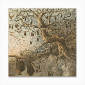 Bats Hanging From A Tree Canvas Print