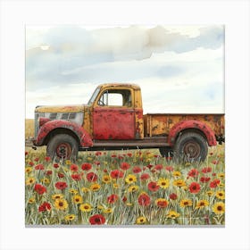 Old Truck In A Field Of Poppies Canvas Print